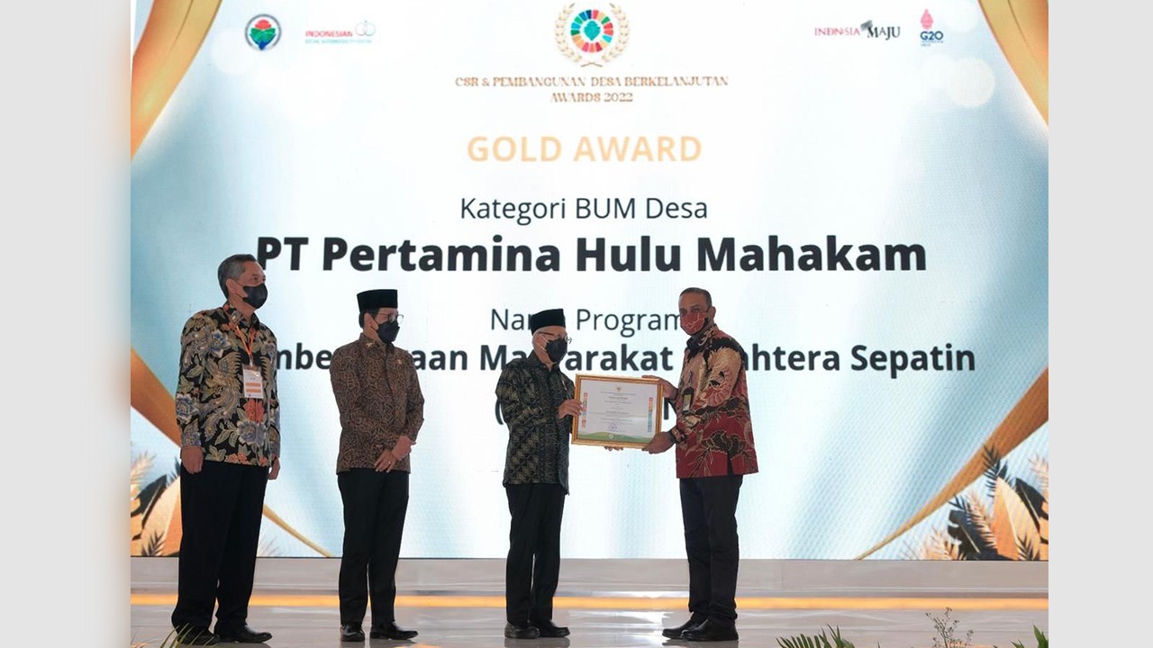 PT Pertamina Hulu Mahakam Terima Gold Award dari Kementerian Desa PDTT RI
